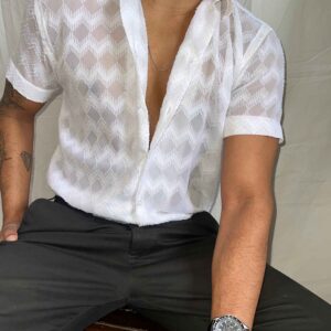 Red & White Striped Linen Shirt.