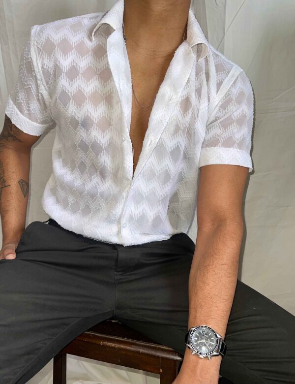Red & White Striped Linen Shirt.